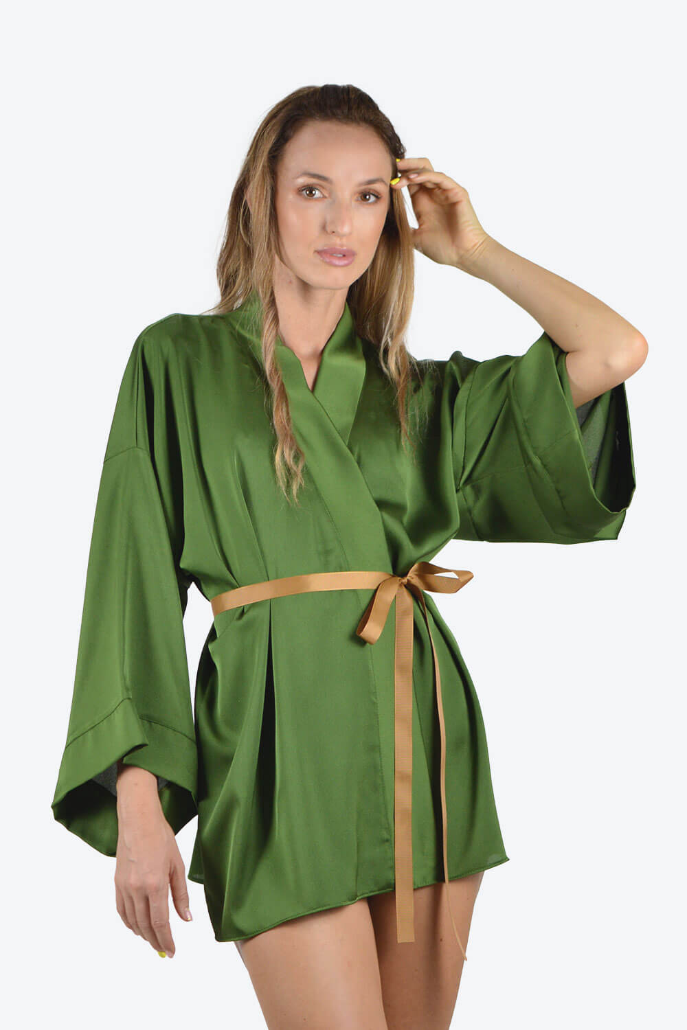 Kimono verde cu broderie Don’t Leaf Me