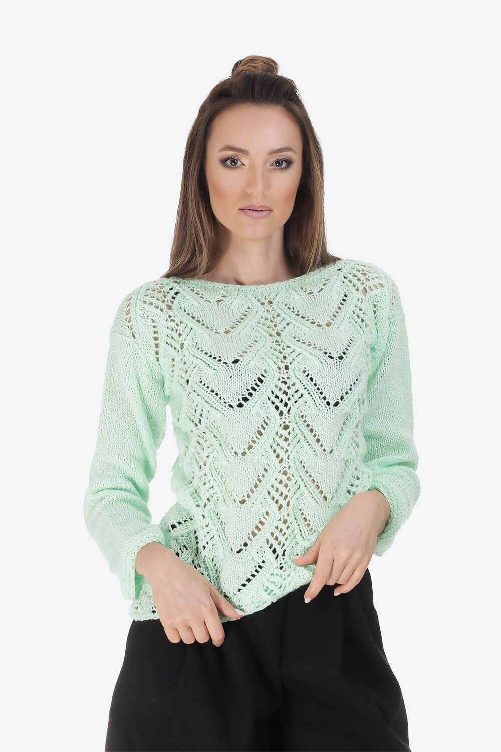 Pulover tricotat mint green